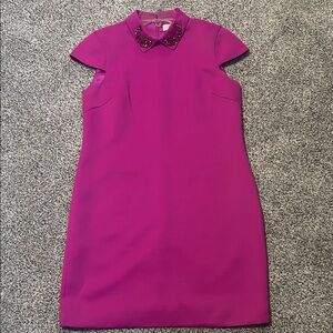 Badgley Mischka fusia Embellished Collar Cap-Sleeve Shift Dress